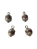Old Carnelian Melon-Shaped Ethnic Tibetan Charm Pendant with Tibetan Silver Wire Inlay & Repousse Floral Caps - WM7985OB