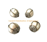 4 BEADS - BIG Tibetan Handmade Ethnic Naga Conch Shell Beads with Decorative Floral Caps & Wire Accents - Tribal Beads - B3537F