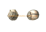 2 BEADS - BIG Tibetan Handmade Ethnic Naga Conch Shell Beads with Decorative Floral Caps & Wire Accents - Tribal Beads - B3537G