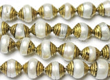 10 BEADS - Tibetan Pearl Beads with Brass Caps - Handmade Ethnic Nepal Tibetan Beads - B1412-10