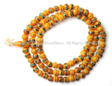 108 Beads - Tibetan Amber Copal Mala Prayer Beads with Turquoise, Coral, Brass & Copper Inlays - PB16S - TibetanBeadStore
