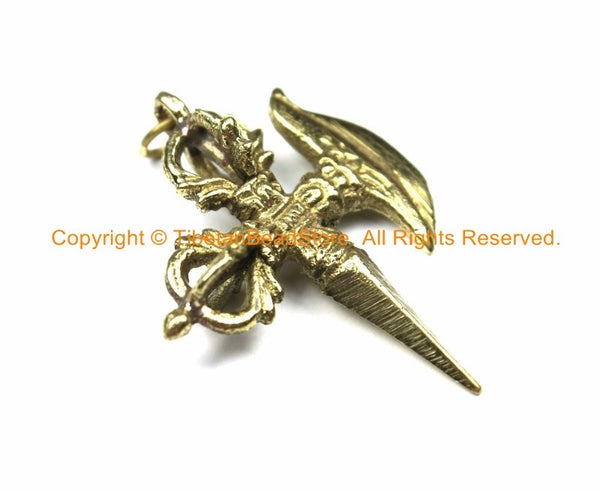2 PENDANTS - Tibetan Brass Vajra Phurba Drikug Pendants- Vajra Dagger Knife Pendant - Vajra Phurba Charms Buddhist Jewelry - WM7125-2