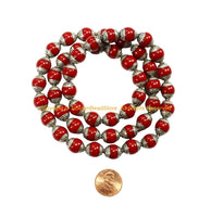10 BEADS - Tibetan Red Crackle Resin Beads with Repousse Brass Caps - Tibetan Beads Pendants Jewelry - TibetanBeadStore - B3528-10