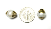 10 BEADS - Tibetan Pearl Beads with Brass Caps - Handmade Ethnic Nepal Tibetan Beads - B1412-10