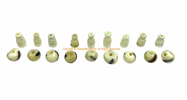 1 SET - Tibetan Inlaid White Bone Guru Bead Set - Tibetan White Bone Guru Bead & Cap - Mala Making Supply - GB8B-1