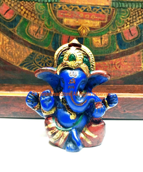 Hand Painted Lapis Blue Color Ganesh Statue - Ganesha Ganesh Ganpati - Meditation Supplies - HC149