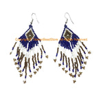 Ethnic Beaded Fringe Tassel Earrings with Multi-colored Beads - Boho Beadwork Earrings - Handmade Jewelry - E22B