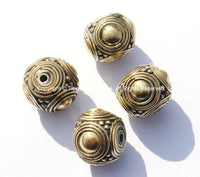 1 BEAD - Ethnic Tibetan Cube Bead with Brass Circles & Dot Inlays - TibetanBeadStore Handmade Ethnic Tribal Tibetan Beads - B2552-1