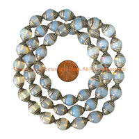 4 BEADS - Tibetan Milky Quartz Beads with Repousse Tibetan Silver Caps- B3417S-4