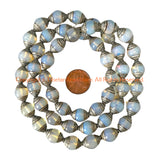 4 BEADS - Tibetan Milky Quartz Beads with Repousse Tibetan Silver Caps- B3417S-4