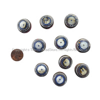 2 BEADS - Handmade Ethnic Tibetan Shell Beads with Lapis & Coral Inlays - Reversible Disc Beads - B3412A-2
