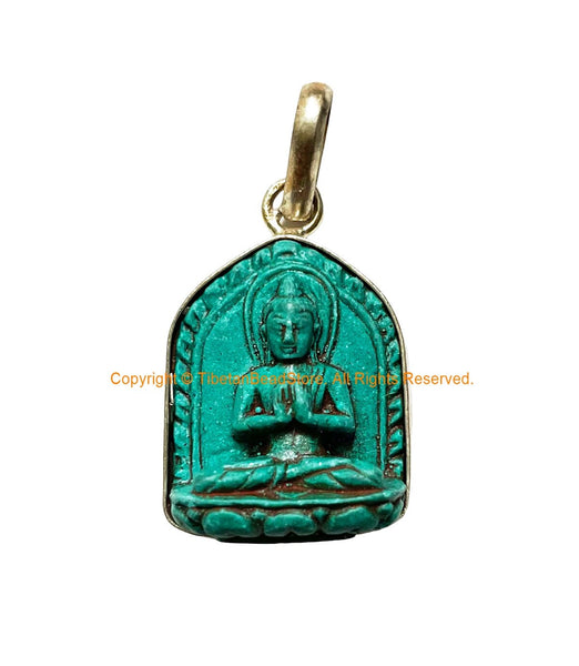 Tibetan Green Buddha Pendant - Small Buddha Charm - Artisan Handmade Buddhist Meditation Yoga Jewelry - WM8002B