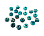 30 BEADS 9-10mm Size Green Inlaid Tibetan Beads with Metal, Turquoise & Coral Inlays - 9mm-10mm - LPB148GC-30