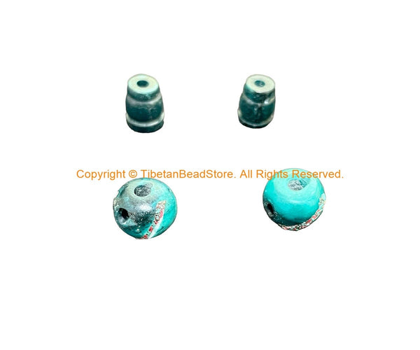 2 SETS - Dark Green Tibetan Guru Bead Sets - Tibetan Mala Guru Beads - 3 Hole Guru Beads - Mala Making Supply - GB111C