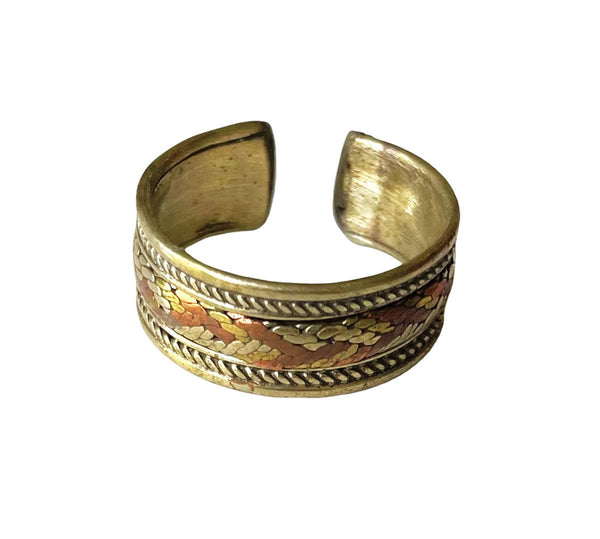 Adjustable Tibetan 3 Metals Ring Ring- Tibetan Silver Metal, Brass & Copper Ring - R355