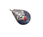 Reversible Ethnic Tibetan Lapis Charm Pendant with 92.5 Sterling Silver Hand Carved Floral Bail - WM7498