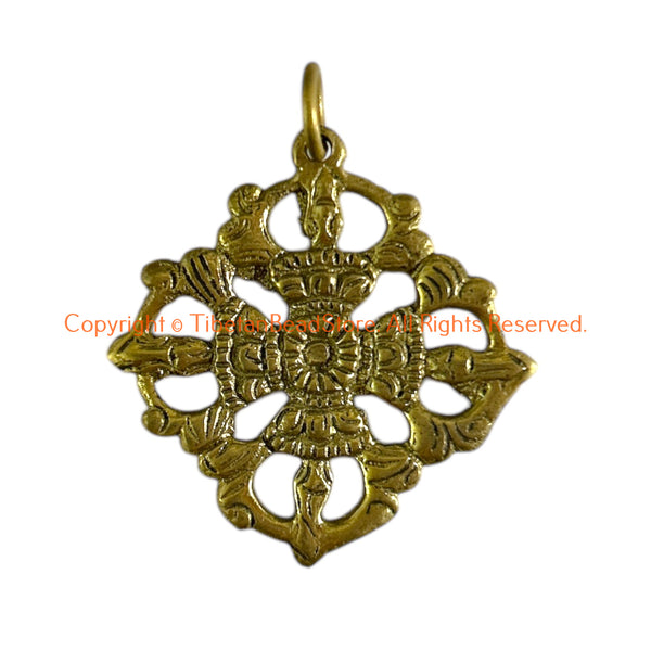 Handmade Tibetan Brass Double Vajra Dorje Pendant - WM8023