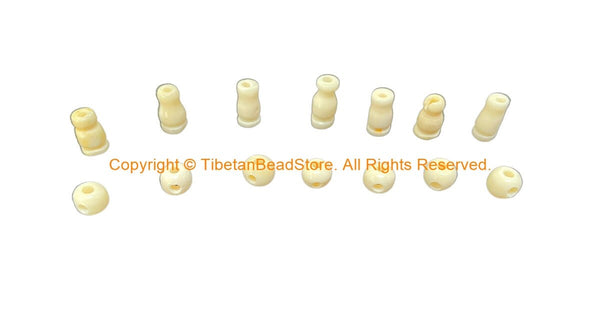 7 SETS Tibetan Creamy White Guru Bead Sets - Handmade Tibetan 3 Hole Guru Beads - Mala Making Supply - GB112B