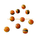 10 BEADS - 10mm wide Tibetan Amber Color Resin Beads with Turquoise, Coral Inlay - Inlaid Resin Tibetan Beads - LPB16X-10