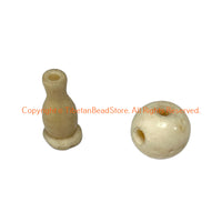 1 SET - BIG Creamy White Color Inlaid Tibetan Guru Bead Set - White 3 Hole Guru Bead & Cap - Prayer Mala Making Supply - GB123Y