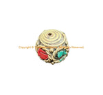 LARGE BIG Handmade Ethnic Tibetan Inlaid Bead- Cube Box Shape Inlay Bead - B3533B