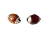 AS IS 2 BEADS Tibetan Brown Crackle Resin Beads with Repousse Tibetan Silver Caps - 10mm-11mm Handmade Tibetan Beads - B3532B-2