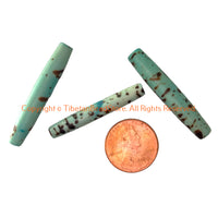 3 BEADS - Long Tibetan Blue Tube Beads - B3414P