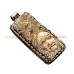 Handmade Large Buffalo Bone Carved Wolf & Old Man Tibetan Pendant - WM6503