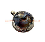 Handmade Tibetan Agate Pendant with Repousse Tibetan Silver Floral Details - WM6505B