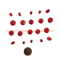 10 SETS - Tibetan Inlaid Red Bone Guru Bead Sets - Inlay Bone Guru Beads & Caps - Mala Making Supply 3 Hole Guru Beads - GB123K