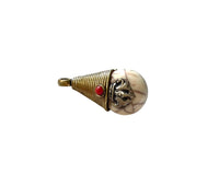 Reversible Ethnic Tibetan White Crackle Resin Charm Pendant with Handmade Wire Cap, Vajra Dorje & Bead Inlays - 15mm x 30mm - WM7864B