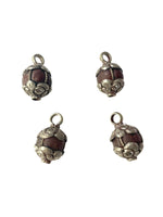 Old Carnelian Melon-Shaped Ethnic Tibetan Charm Pendant with Tibetan Silver Wire Inlay & Repousse Floral Caps - WM7985OC
