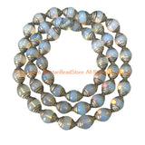 4 BEADS - Tibetan Milky Quartz Beads with Repousse Tibetan Silver Caps- B3417S-4