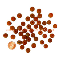 45 BEADS - Tibetan Amber Color Resin Beads with Metal Inlay - LPB10R3