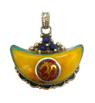 Ethnic Tibetan Sanskrit OM Mantra Crescent Moon-Shape Resin Amber Pendant with Bead Inlays - WM8011C