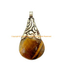 Himalayan Tigers Eye Gemstone Handmade Tibetan Pendant with Decorative Floral Bail - WM7998B