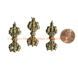 3 Pendants - Tibetan Brass Vajra Dorje Charm Pendants - Tibetan Jewelry - WM8022-3
