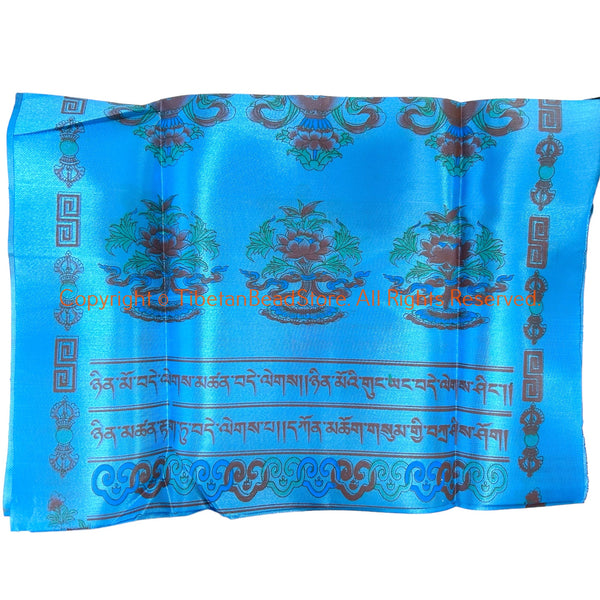 Blue Multicolor Silk Tibetan Khata Prayer Scarf with 8 Auspicious Symbols - HC112A