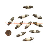 10 BEADS - Tibetan Ethnic Naga Conch Beads with Repousse Hand Carved Floral Detail Tibetan Silver Caps - B3241-10