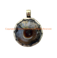 Handmade Tibetan Agate Pendant with Repousse Tibetan Silver Floral Details - WM6505B