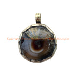 Handmade Tibetan Agate Pendant with Repousse Tibetan Silver Floral Details - WM6505B