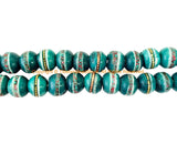 50 BEADS 9-10mm Size Green Inlaid Tibetan Beads with Metal, Turquoise & Coral Inlays - 9mm-10mm - LPB148GC-50