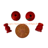 2 SETS - Tibetan Inlaid Red Bone Guru Bead Sets - Inlay Bone Guru Beads & Caps - Mala Making Supply 3 Hole Guru Beads - GB123R