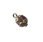 Old Carnelian Melon-Shaped Ethnic Tibetan Charm Pendant with Tibetan Silver Wire Inlay & Repousse Floral Caps - WM7985OD