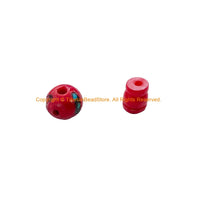 1 SET Tibetan Inlaid Red Guru Bead Sets - Tibetan Guru Beads with Turquoise, Coral Inlays - Mala Making Supply - GB123A