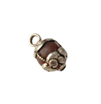 Old Carnelian Melon-Shaped Ethnic Tibetan Charm Pendant with Tibetan Silver Wire Inlay & Repousse Floral Caps - WM7985OA