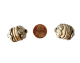 2 BEADS - BIG Tibetan Ethnic Naga Conch Shell Beads with Tibetan Silver Metal Caps & Wires - Ethnic Shell Beads - Tribal Beads - B3531A-2