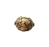 1 BEAD - Tibetan Ethnic Naga Conch Shell Bead with Tibetan Silver Metal Caps & Wires - Ethnic Shell Beads - Tribal Beads - B3531C-1
