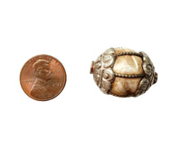 1 BEAD - Tibetan Ethnic Naga Conch Shell Bead with Tibetan Silver Metal Caps & Wires - Ethnic Shell Beads - Tribal Beads - B3531C-1