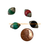 4 BEADS - Mixed Lot Tibetan Beads with Handmade Tibetan Silver Caps - B3541D